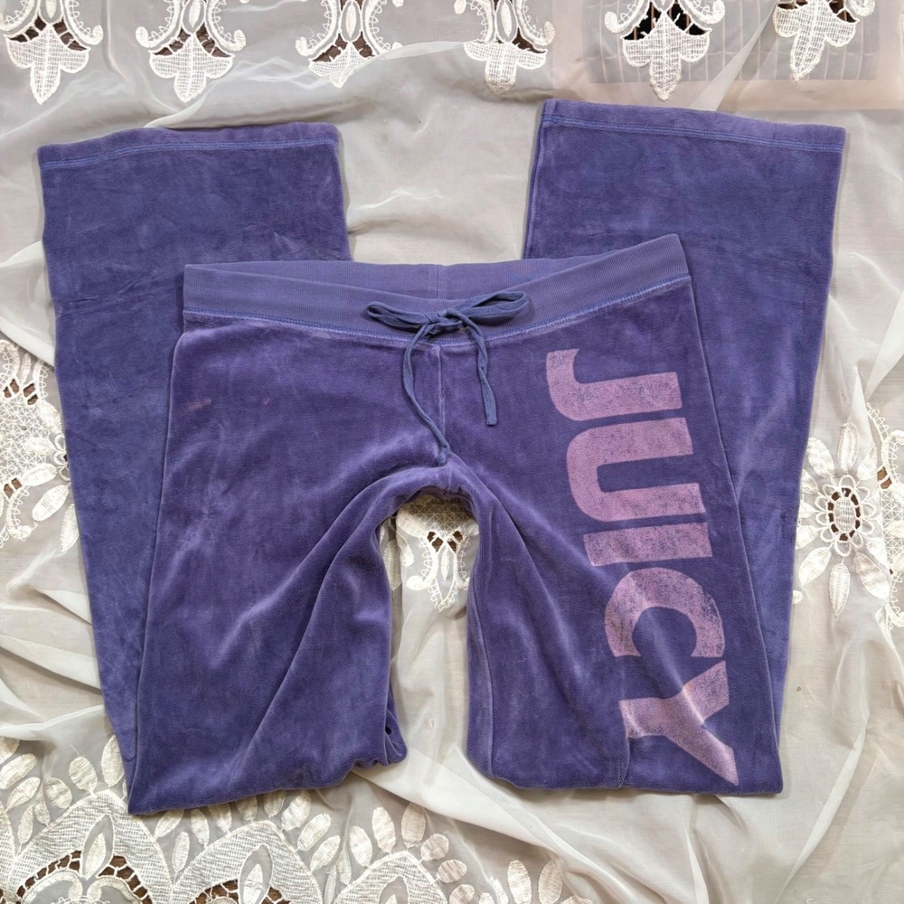 Rare Y2K Juicy Couture Purple Velour Track Pants Wide Leg Logo Small
